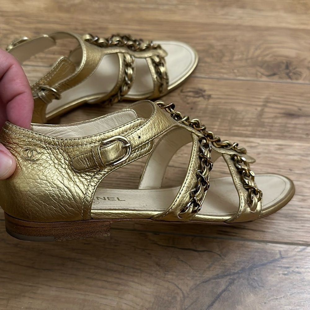 Chanel Gold Sandals Size 37, 7 USA